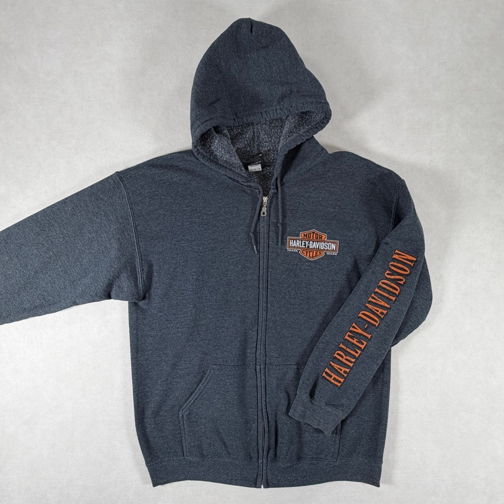 Harley-Davidson Mens Large Full Zip Hoodie Gray Milwaukee House of Harley